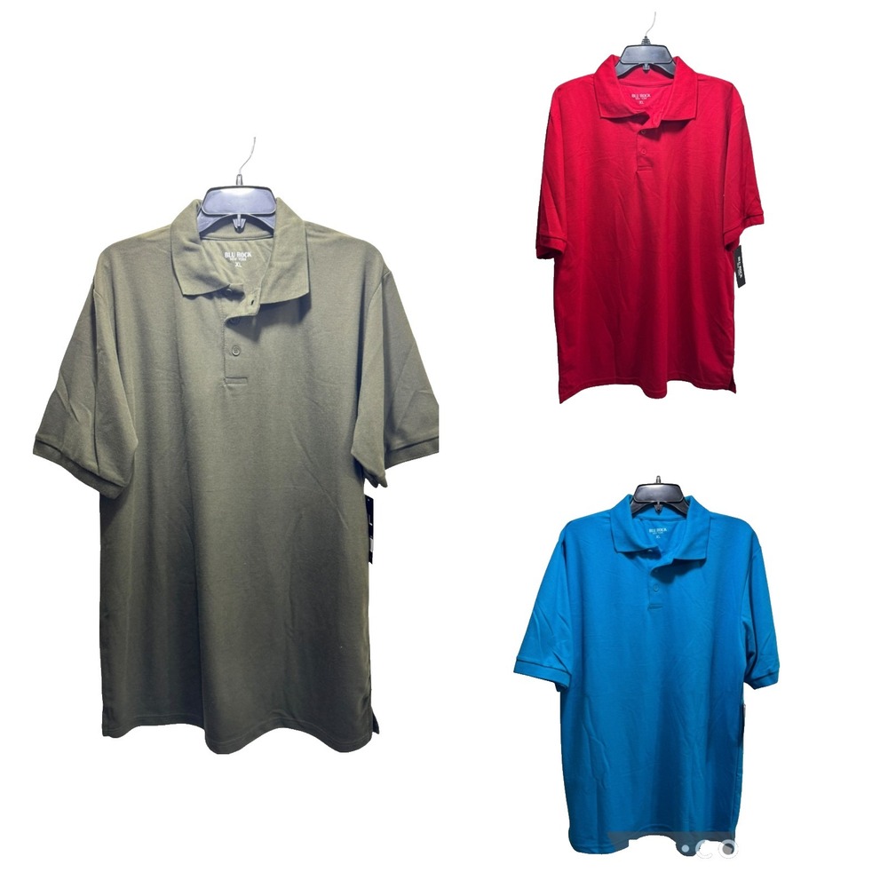 New Set Of 3 Plus XL Preppy Polo Shirt Blue Red Green‎ Short Sleeve Collared